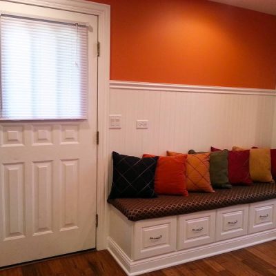 Entry RoomAdditional organization for you entry room provides not only storage, but also a place to sit and change shoes.